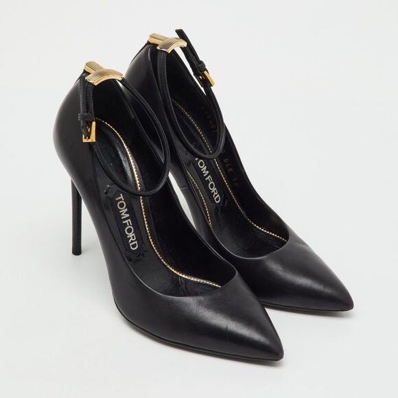 Tom Ford Black Leather Pointed Toe Ankle Strap Pumps Size 38 - Picture 4 of 7